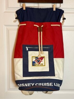 Vintage Disney Cruise Line Rope Drawstring Backpack in Red Navy White Very HTF!